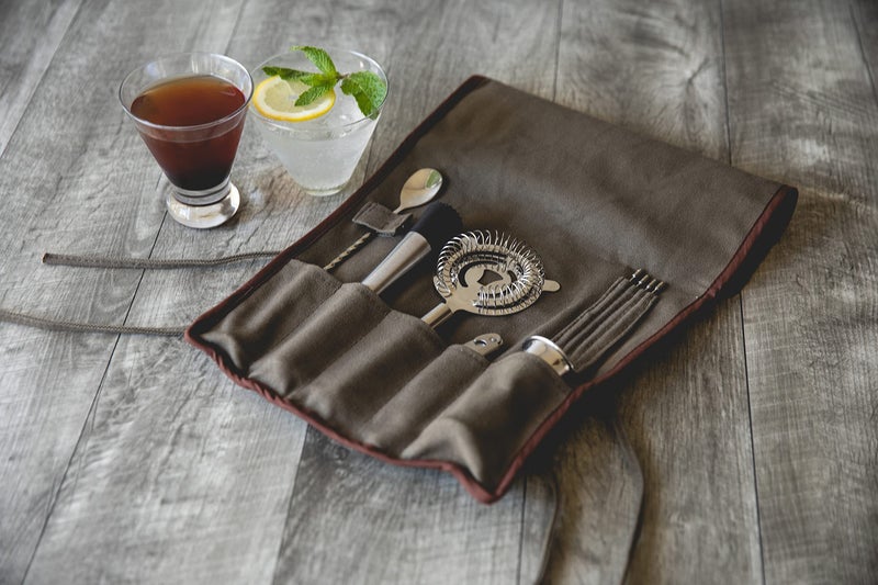 PICNIC TIME 10-Piece Bar Tool Roll Up Kit, Travel Bartender Kit with Bag and Cocktail Set, Mixology Bartender Travel Set with Waxed Canvas Storage Pouch and Cocktail Accessories, (Khaki) - Image 3